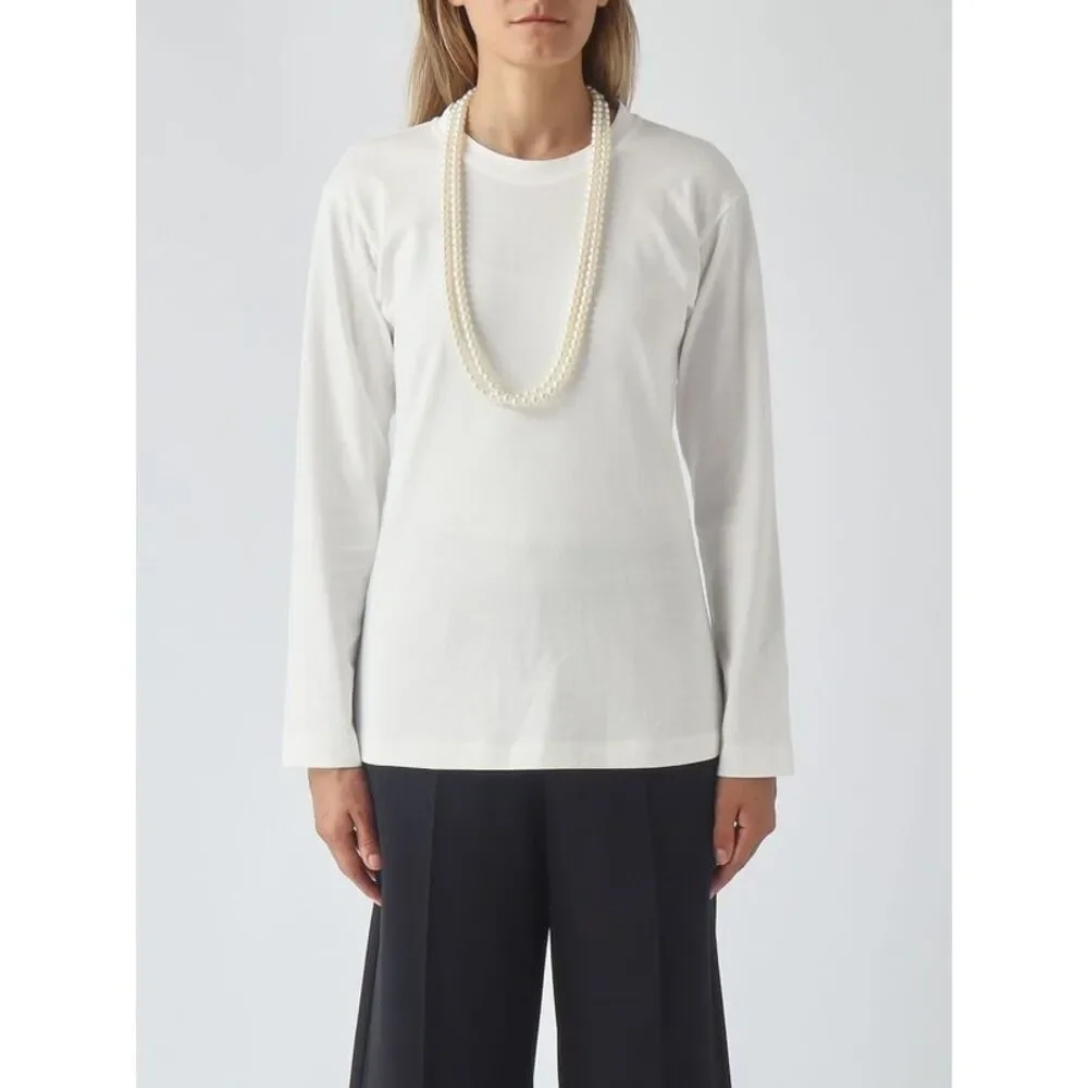 Meimeij Women Long-Sleeved Cotton T-Shirt Meimeij With Pearl Embellishments